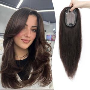 PANEWAY Human Hair Topper for Women 14inch straight brown